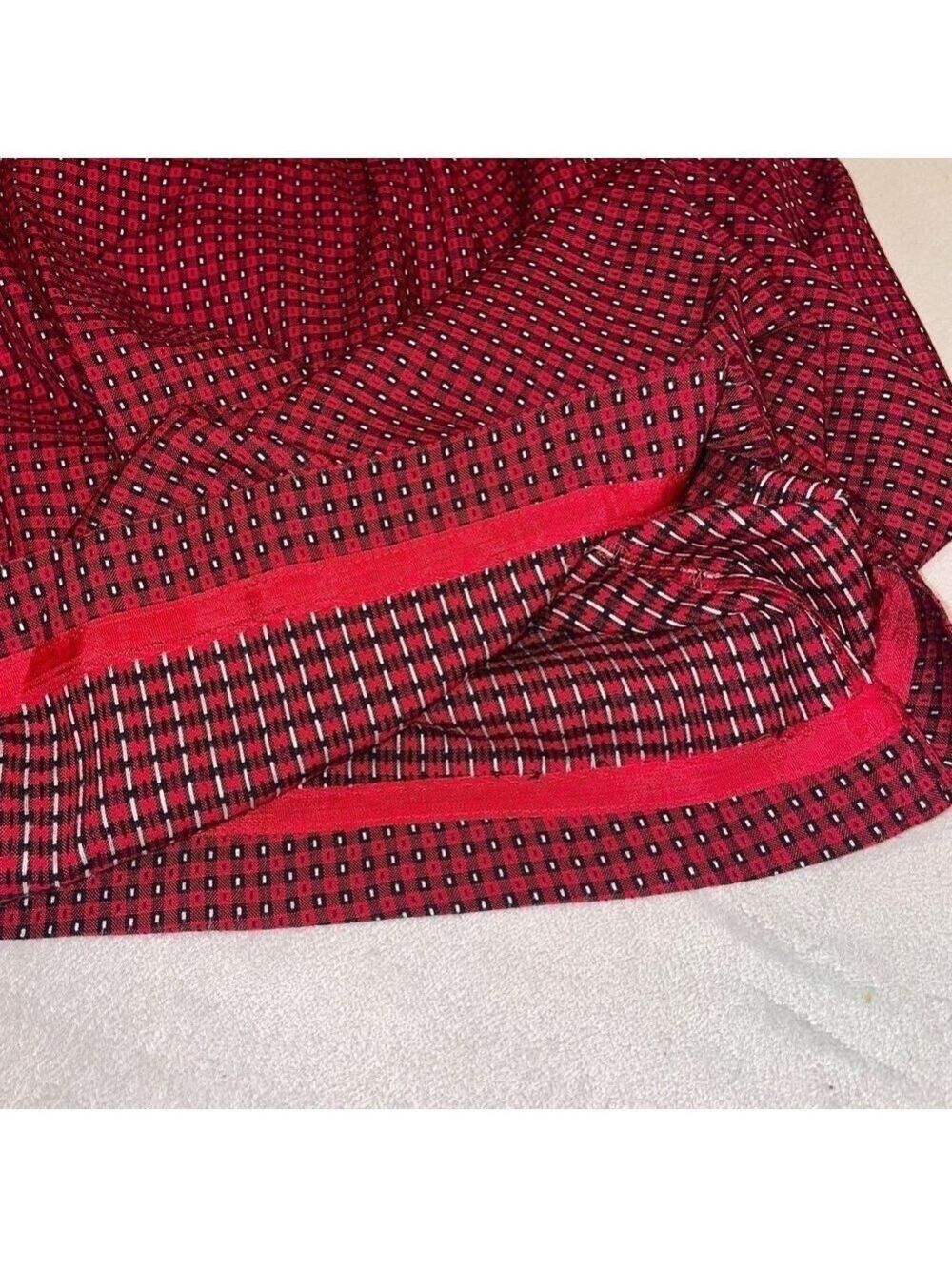 Vintage 90s Bechamel Red Geometric Rayon Midi Skirt High Waist Button Detail Cot - Picture 7 of 11